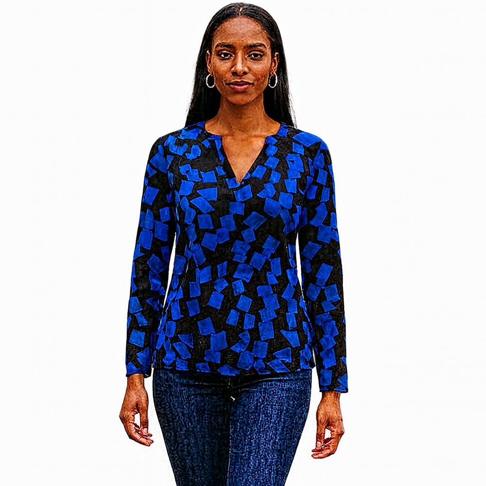 Cuddy Jamie Cobalt XS Blue Polyester Long Sleeve Blouse - Picture 2 of 6